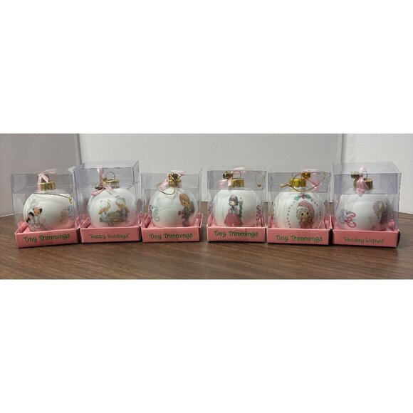 Precious Moments Tiny Trimmings Christmas Ornaments Set Of 6 VTG 1990s Porcelain - Picture 6 of 14